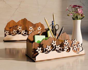 Laser Cut Desk Organizer SVG File, Desk Organizer Digital Template, Office Decor Design, Desk Decor, Laser Cut File