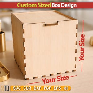 Taille personnalisée découpée au laser boîte SVG, fichiers CNC de boîte en bois, Glowforge, Cricut, motif laser, téléchargement numérique