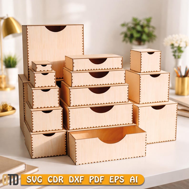 Sliding Drawer Box Laser Cut File SVG Bundle, 15 Box Designs, Wooden ...