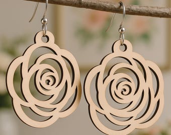 Rosen Blumen Laser geschnitten Ohrring SVG, Floral Holz Ohrring Vorlage, Glowforge, Cricut, CNC-Datei, Floral Umriss Schmuckdesign