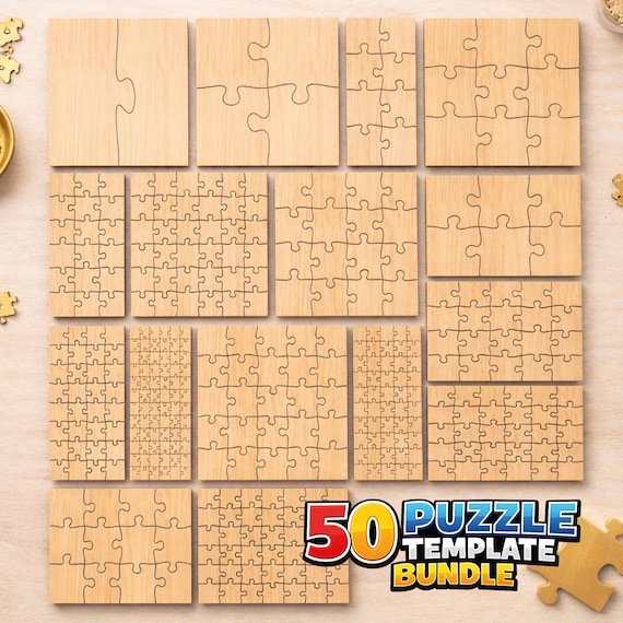 Laser Cut Puzzle Templates Bundle SVG, Jigsaw Puzzle Files for Glowforge, Cricut, CNC, Wooden Puzzle Patterns, Digital Download