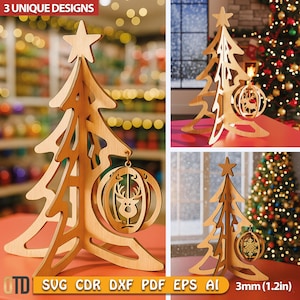 Laser geschnitten 3D Weihnachtsbaum SVG-Dateien, Glowforge, Holz Ornament Ständer mit Spielerei, Laser Cuts Design