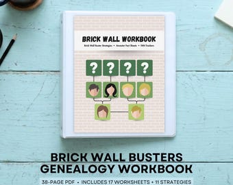Genealogy Research Brick Wall Workbook - 38-Page PDF - Printable Trackers & Worksheets - Instant Download