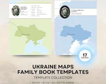 Ukraine Map - Family History Book Templates - 8.5x11 12x12 Square A4 Layouts - Digital Download for Canva