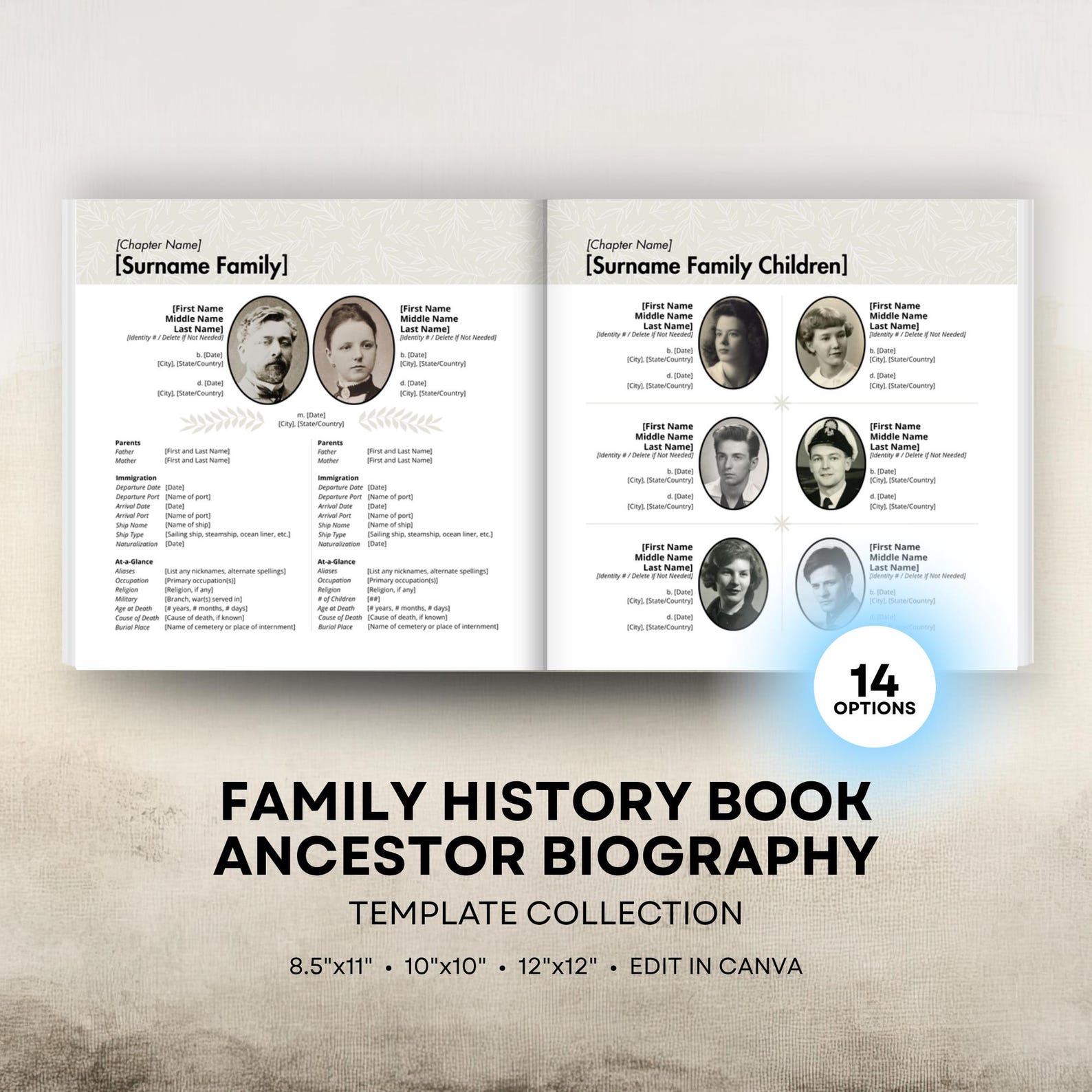 Family History Book Templates - Ancestor Biography Collection - 8.5x11 ...