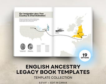 English Ancestry - Family History Book Templates - 8.5x11 Letter Size Layouts - Digital Download for Canva