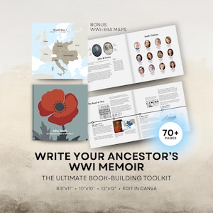 Family History Book Templates - WWI Collection - 8.5x11 Portrait, 12x12, 10x10 Square Layouts - Digital Download for Canva