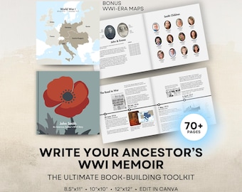 Family History Book Templates - WWI Collection - 8.5x11 Portrait, 12x12, 10x10 Square Layouts - Digital Download for Canva