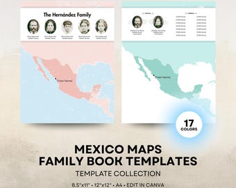 Mexico Ancestry Map - Family History Book Templates - Mexican Genealogy Book Page - 8.5x11, 12x12, A4, Square - Canva Template