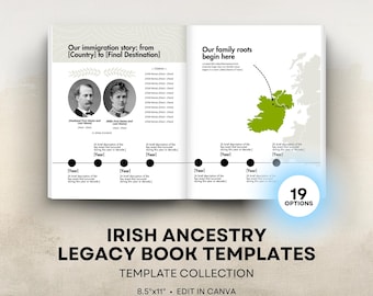 Irish Ancestry - Family History Book Templates - 8.5x11 Letter Size Layouts - Digital Download for Canva
