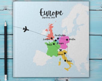 Europe Photo Book Cover - Custom Travel Map Digital File - Customized Photo Album Cover