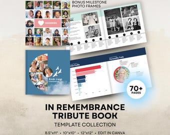 Memory Book Templates - Tribute Collection - 8.5x11 Portrait, 12x12, 10x10 Square Layouts - Digital Download for Canva