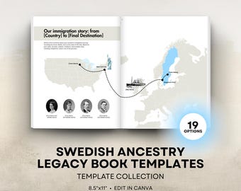 Swedish Ancestry - Family History Book Templates - 8.5x11 Letter Size Layouts - Digital Download for Canva