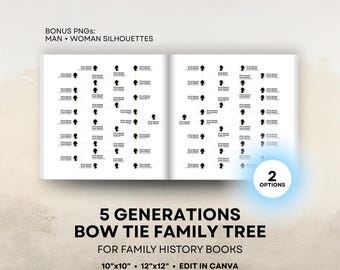 Family Tree Book Templates - 5 Generations Family Tree Printable - Genealogy Charts - 12x12, 10x10, Square - Canva Template