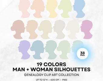 Silhouette PNG - Genealogy Clip Art - Man Woman Silhouette Portrait