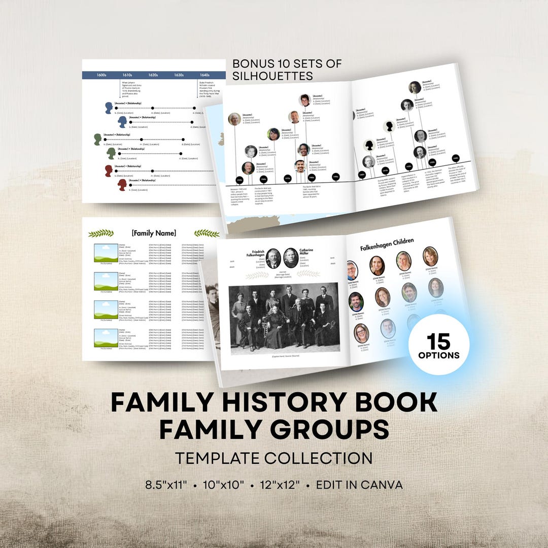 Family History Book Templates - Family Groups Collection - 8.5x11 ...