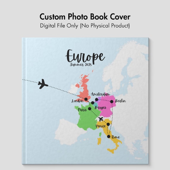 Europe Photo Book Cover - Custom Travel Map Digital File