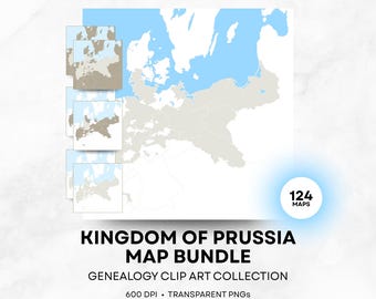 Prussia Map Bundle - PNGs & Genealogy Book Canva Templates for Prussian Ancestry - History Clip Art