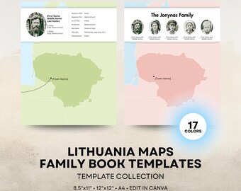 Lithuania Ancestry Map - Family History Book Templates - Lithuanian Genealogy Book Page - 8.5x11 12x12 Square A4 - Canva Template