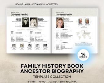 Family History Book Templates - Ancestor Biography Collection - 8.5x11 Portrait, 12x12, 10x10 Square Layouts - Rectangle Photos