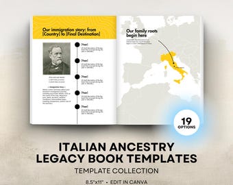 Italian Ancestry - Family History Book Templates - 8.5x11 Letter Size Layouts - Digital Download for Canva