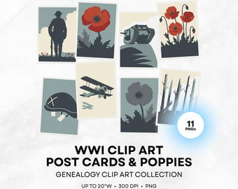 WWI Clip Art - Veterans Day PNG - Military Genealogy Art Illustrations