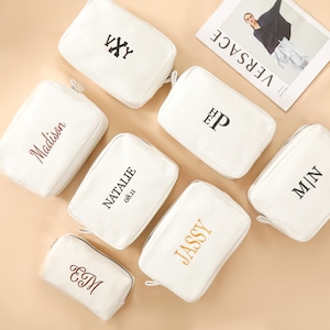 Personalized Waffle Travel Cosmetic Bag, Custom Monogram Makeup Bag, Personalized Travel Cosmetic Toiletry Bag, Bridesmaid Gift Gift fot Mom