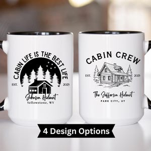 Personalized Cabin Mug, Cozy Cottage Cups, New Cabin Gift, Snowy Cabin Mug, Cabin Coffee Mug, Log Cabin Decor, Cabin Crew Campfire Mug