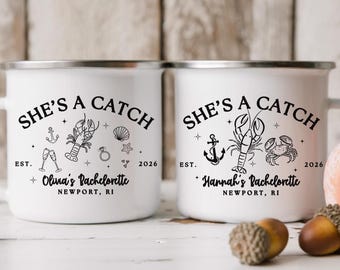 She's A Catch Lobster Bachelorette Mug, Coastal Bachelorette Party, Lobster Wedding Favors, Lobster Bachelorette Gifts, Bridesmaid Camp Mug