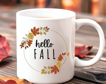 Hello Fall Mug, Boho Autumn Coffee Cup, Fall Drinkware, Autumn Decor