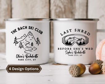 Ski Bachelorette Mugs, Winter Wedding Bridesmaid Gift, Shredding Before The Wedding, Snow in Love Bach Cups, Skiing Bach Bridesmaid Camp Mug