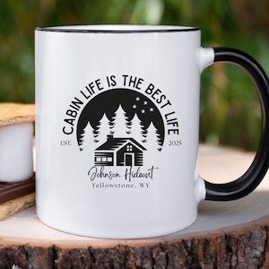 Personalized Cabin Mug, Cozy Cottage Cups, New Cabin Gift, Snowy Cabin Mug, Cabin Coffee Mug, Log Cabin Decor, Cabin Crew Campfire Mug