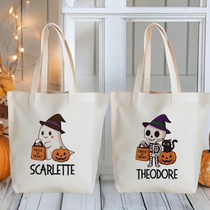 Personalized Trick or Treat Bags, Kids Halloween Bags, Trick or Treat Tote Bag Custom Halloween Candy Sack, Candy Halloween Gift, Candy Tote