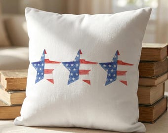 Red White Blue Stars Stripes Pillow Cover, Patriotic Americana Decor, 4th of July Throw Pillow Case