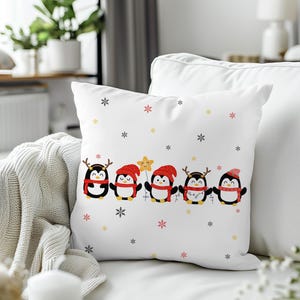 Penguin Pillow Case, 20x20 Christmas Pillow Cover, Penguin Christmas Decoration, Xmas Pillow Covers, Holiday Decor, Penguin Themed Gifts