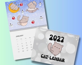 Calendario de gatos, calendario de pared 2027, artículos esenciales para trabajar desde casa, calendario de gatos, regalos con temática de gatos