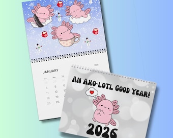 Axolotl Kalender, 2026 Wandkalender, Work from Home Essentials, Kinder Monatskalender, Axolotl Geschenke
