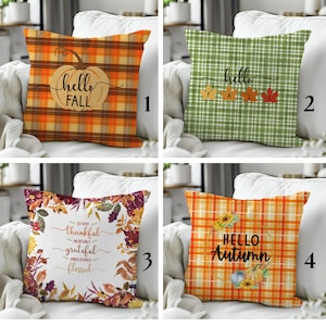 Fall Plaid Pillows, Boho Autumn Pillow Cover, Pumpkin Throw Pillow, Fall Couch Pillow, 18x18 Fall Pillow Cover Autumn Decor, Fall Pillowcase