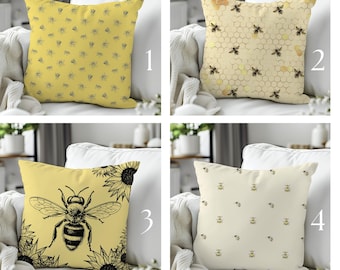 Bee Pillow Cover, Throw Pillows Couch, Insect Pillow Cover, Yellow Bee Pillow Case, Housewarming Gift, Bumblebee Pillow, 14x14 Pillow Cover