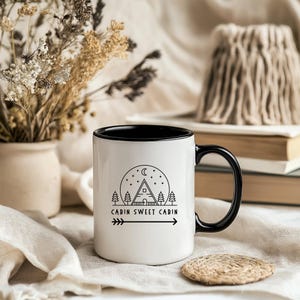 Cabin Sweet Cabin Mug, Cozy Cottage Cups, Cabin Coffee Mug, New Cabin Gift Log Cabin Decor, Campfire Mug, Hot Chocolate Mug, Snowy Cabin Mug