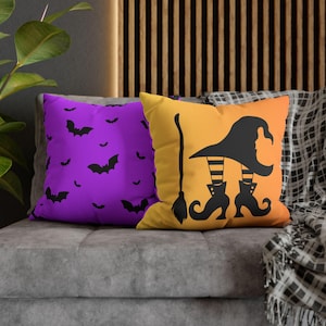 Bat Pillowcase, Witch Pillow Cover, Halloween Pillow Case Covers, Spooky Pillow Cover, Cute Halloween Decor, 18x18 Halloween Pillow Covers