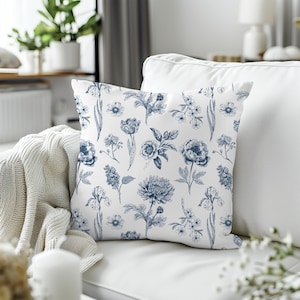 Blue Chinoiserie Pillow Cover, Floral Throw Pillow Sham, Chinoiserie Decorative Accent Pillowcase, Mothers Day Gift, Spring Flower Decor