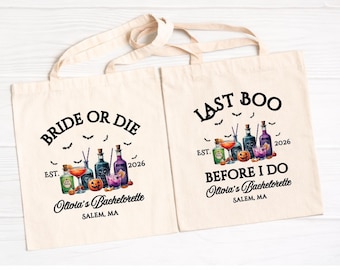 Bride or Die Bags, Spooky Bachelorette Bag, Til Death Do Us Party, Last Boo Before I Do, Halloween Theme Bach, Witchy Bachelorette Tote Bag