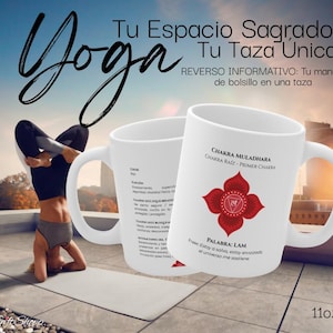 Taza chakra Muladhara,Accesorios Yoga,Taza de cafe,Regalo espiritual,Taza original,Taza equilibrio energético,Taza para zurdos,Set 7 chakras