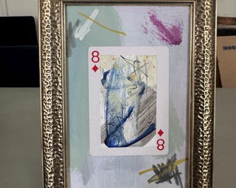 8 von Karo Mixed Media Art – Handgemalte Spielkartencollage (10x15)