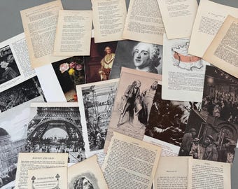 Vintage französische Geschichtsbuchseiten Bundle | Authentische Kunstgeschichte, Literatur Ephemera (25 Blatt)