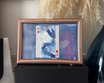 6 of Hearts Original Mixed Media Art – Hand-Painted Playing Card, Abstract Small Artwork (4x6) | One-of-a-kind