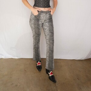 Pantalones vaqueros Y2K / Pantalones vaqueros vintage con rayas de cebra y purpurina / Pantalones vaqueros de mezclilla a rayas elásticos sexys / Pantalones con estampado animal de cintura alta / Pantalones con rayas de tigre