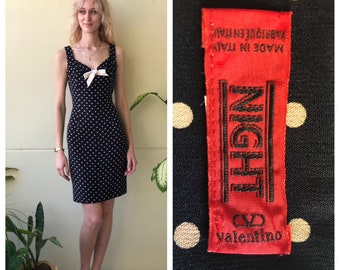 Vintage Valentino-jurk / Wiggle-jurk met stippels / Made in Italy / cocktailjurk / strikjurk / sexy avondjurk