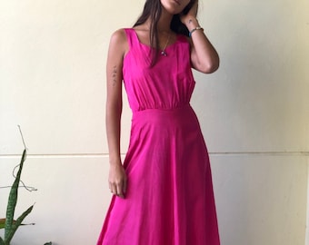 1930's Shocking Pink Dress / Sleeveless Evening Party Dress / Taffeta Party Dress / Holiday Party Dress / New Years Eve